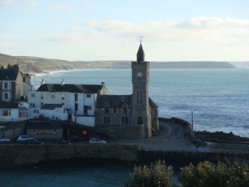 Porthleven clock tower looking towards Loe bar